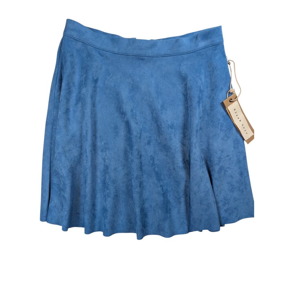 Blush Noir Faux Suede Mini Skirt Blue A Line Raw Hem Back Zip NWT Womens S